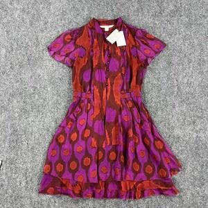 Diane Von Furstenberg Dress Womens 4 Marisa Printed Silk Tie Neck Parry DVF